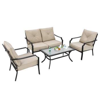 Tangkula 4 PCS Patio Furniture Set Outdoor Sectional Conversation Set w/Coffee Table & Cushions
