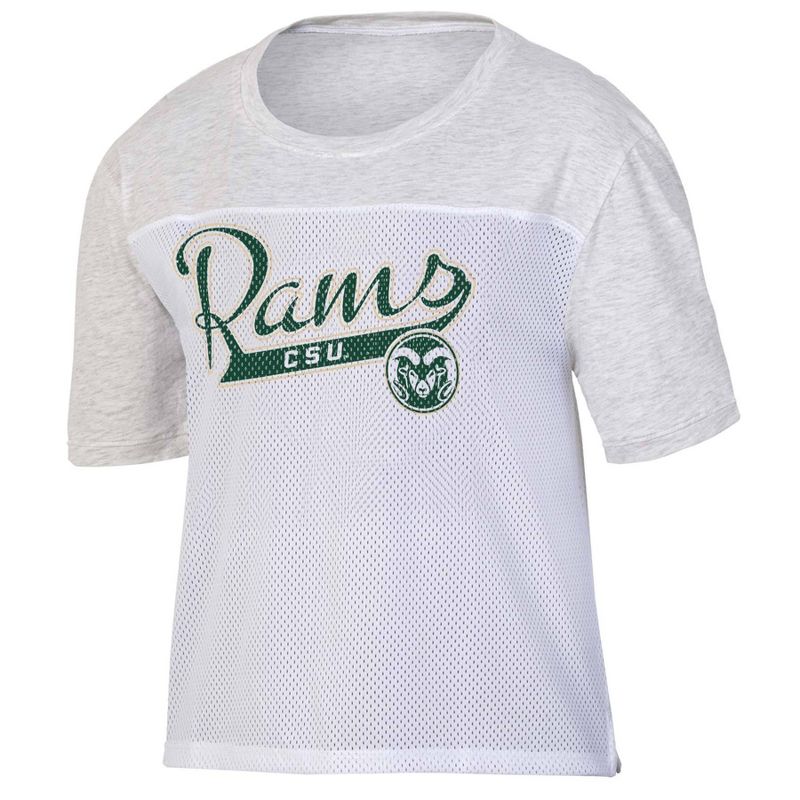 NCAA Colorado State Rams Women&#39;s White Mesh Yoke T-Shirt, 1 of 4
