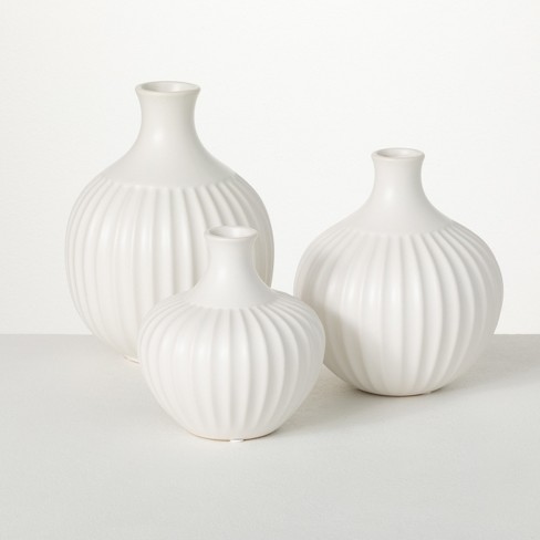 Sullivans Ribbed White Bottle Ceramic Vase Set of 3, 9.5H, 8H & 6.5H  Off-White