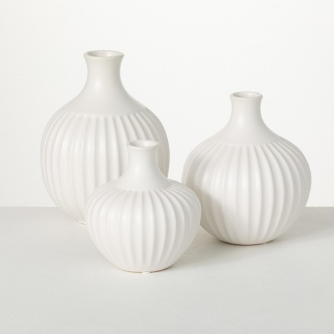 Modern White Set of 3 Neck Vases