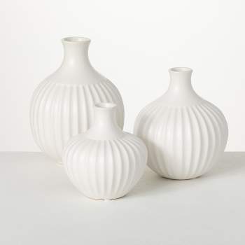 Sullivans Ribbed White Bottle Ceramic Vase Set of 3, 9.5"H, 8"H & 6.5"H Off-White