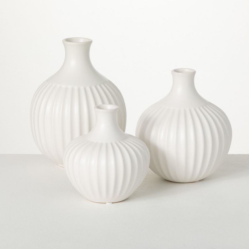 Sullivans Ribbed White Bottle Ceramic Vase Set of 3, 9.5"H, 8"H & 6.5"H Off-White, 1 of 5