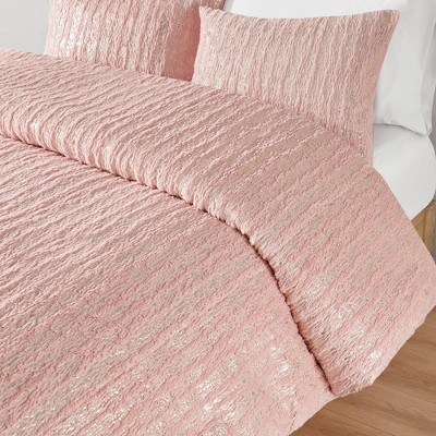 Blush and Gold Twin XL Faux Fur Duvet Cover Set