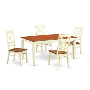 HomeStock 5-Piece Rectangle Buttermilk and Cherry Finish Solid Wood Top Dining table with 4-Chairs - 1 of 4