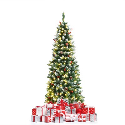 Tangkula 5ft Pre-lit Artificial Christmas Tree Slim Artificial Xmas Tree w/ 250 Replaceable LED Lights & 408 Branch Tips