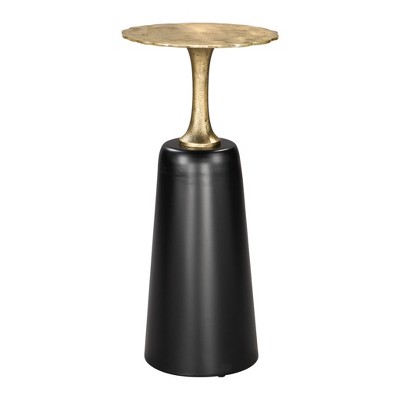 HomeRoots 26" Gold and Black Aluminum and Iron Round Pedestal End Table