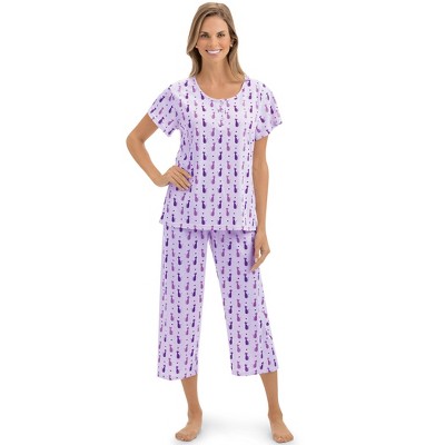 Soft Floral Pattern Print Knit 2-Piece Capri Pajama Set