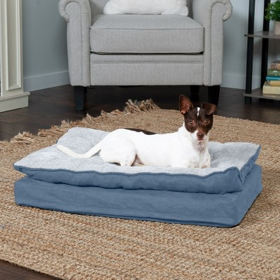 Medium Stonewash Blue Faux Mink Fur Orthopedic Dog Bed