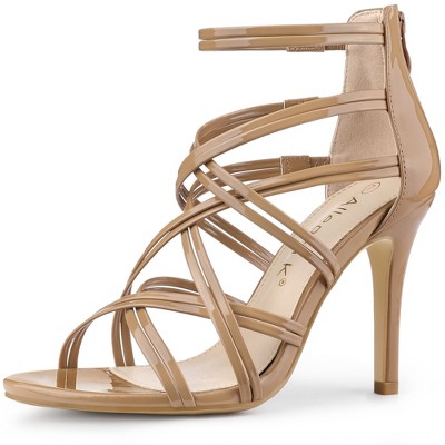 Allegra K Women's Open Toe Back Zip Strappy Stiletto Heel Lace-Up Sandals