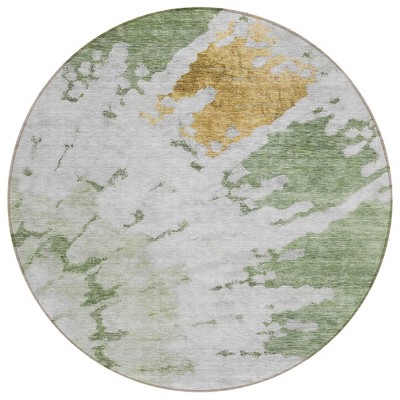Artichoke Green And Olive Green Abstract Washable Indoor Outdoor Area Rug