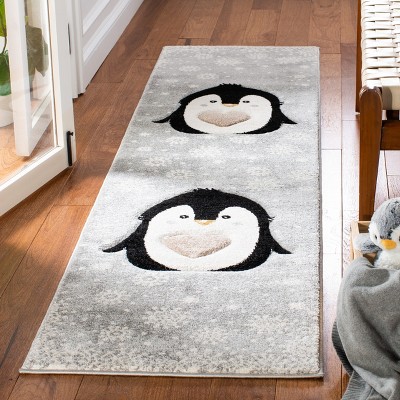 Gray Penguin Pattern Kids Non-slip Area Rug