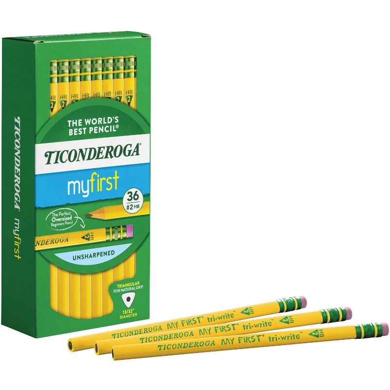 Ticonderoga My First TriWrite Triangular Graphite Pencils with Erasers, No 2 Tip, Yellow, Pack of 36, 3 of 5
