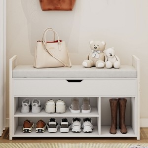 KTMBDW 39" Storage Bench, Shoe Bench with Flip Top Storage Space and Padded Cushion, 2-Tier Shoe Rack Organizer for Entryway, Living Room - 1 of 4