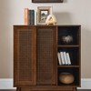 ORRD Mid-Century Modern Rattan Sideboard, Buffet Cabinet with Adjustable Shelf and Solid Wood Feet, Dark Wood - 3 of 4