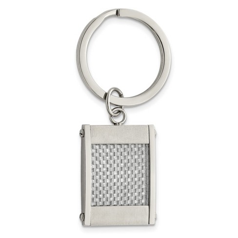 Black Bow Jewelry Stainless Steel & Gray Carbon Fiber Rectangle Key Chain - image 1 of 4