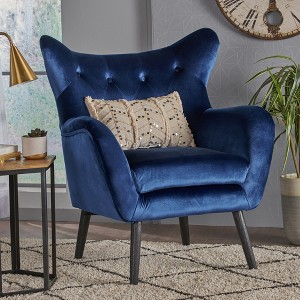 Velvet Mid-Century Modern Wingback Arm Chair with Oak Wood Frame, and Semi-Soft Seat - 1 of 4