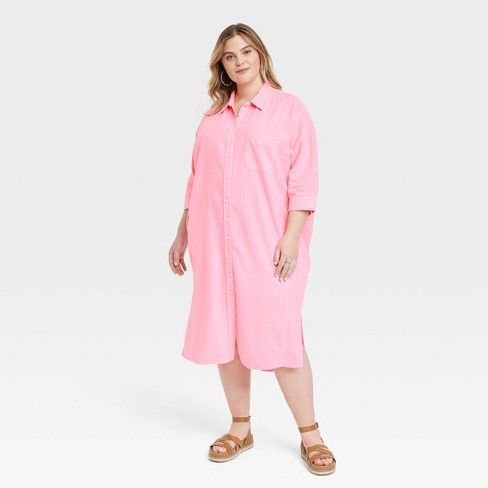 Women's 3/4 Sleeve Midi Shirtdress - Universal Thread™ Pink Xxl : Target