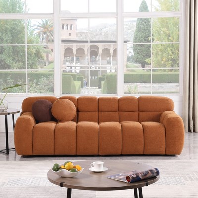 87.4 length ,35.83" deepth ,human body structure for USA people, marshmallow sofa,Polyester sofa ,3 seater, LIGHT BROWN Polyester