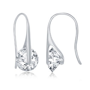 Bella Silver Sterling Silver Spinning Round CZ Frenchwire Earrings - Silver - 1 of 2