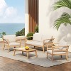 Scott Living Edith 4-Piece Outdoor Acacia Wood Patio Seating Set with Coffee Table and Water-Resistant Beige Cushions - 2 of 4