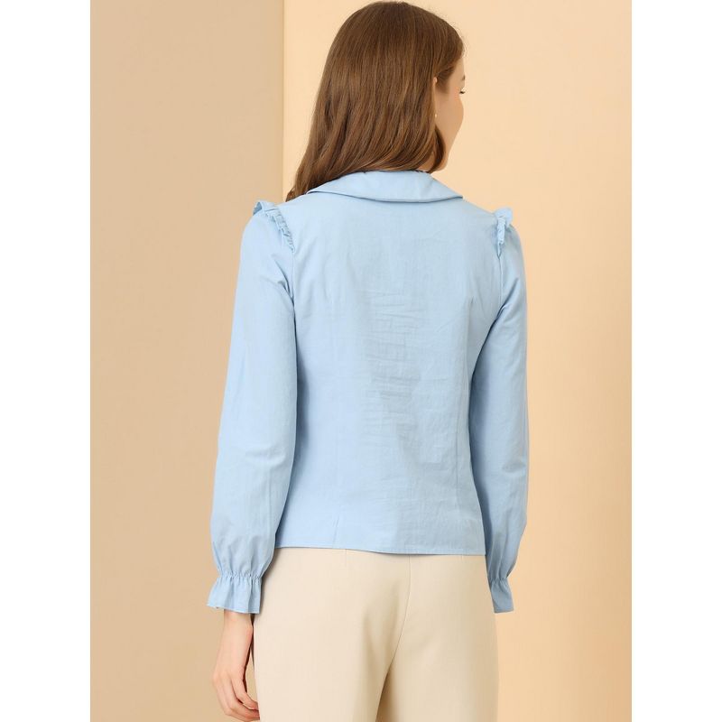 Allegra K Women's Peter Pan Collar Shirt Puff Long Sleeve Button Blouse Top, 5 of 7