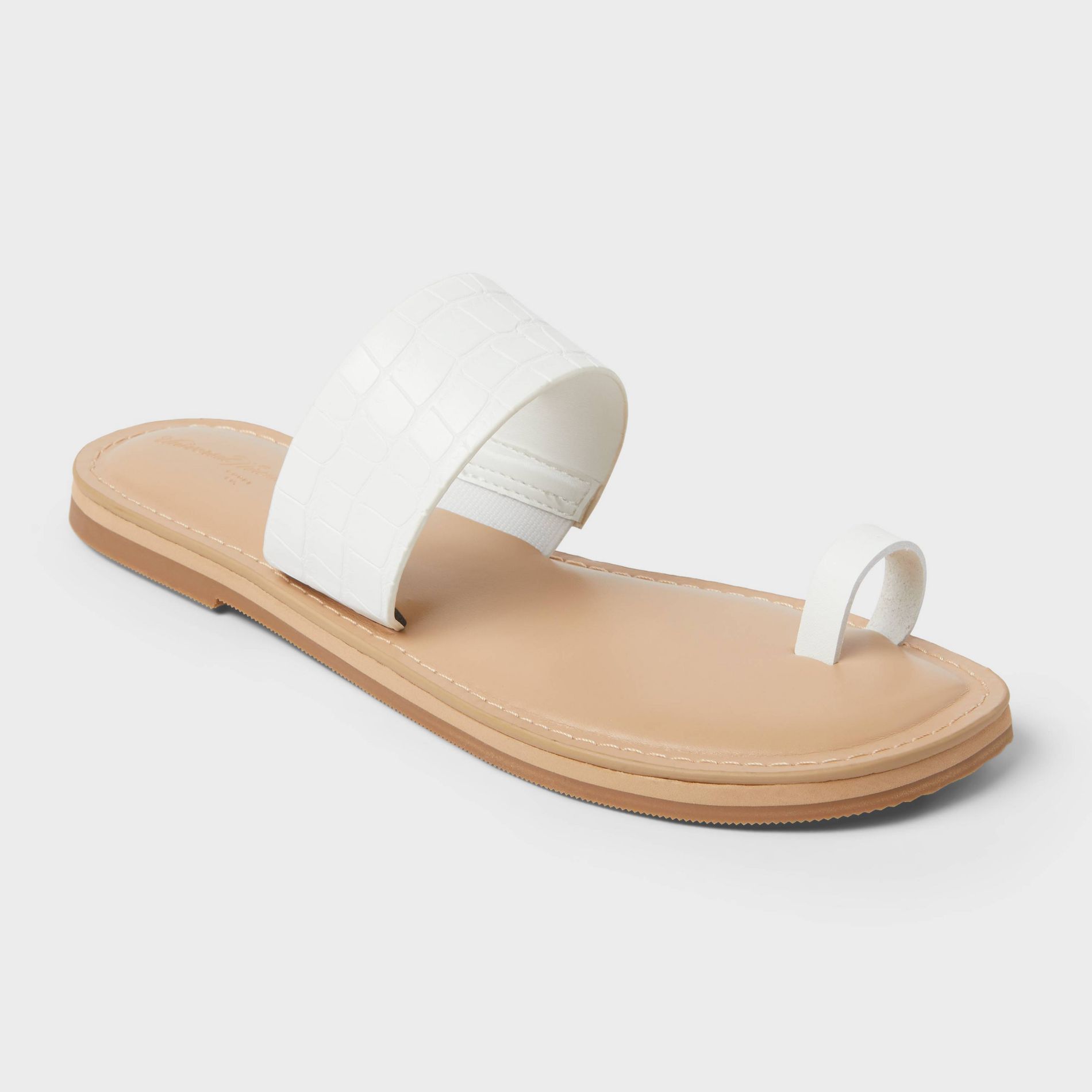 Women's Juno Toe Ring Flat Sandals - Universal Thread™ White 7.5: Slip-On, Memory Foam Insole, Flexible Outsole, Open Square Toe