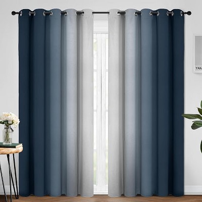 Yakamok Greyish White and Navy Blue Ombre Curtains(52x84 Inch, 2 Panels)