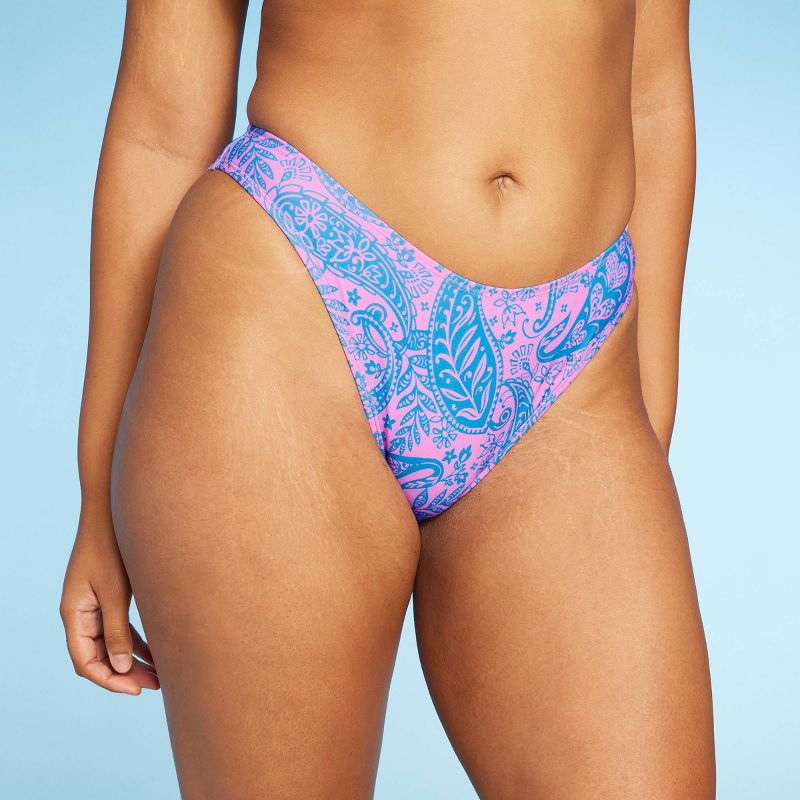 Women's Paisley Print Low-Rise Cheeky High Leg Bikini Bottom - Wild Fable™ Blue/Pink, 5 of 7