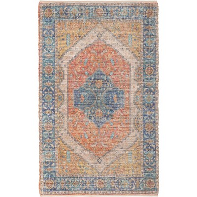 Handwoven Light Blue Chenille Synthetic 5x8 Rectangular Rug