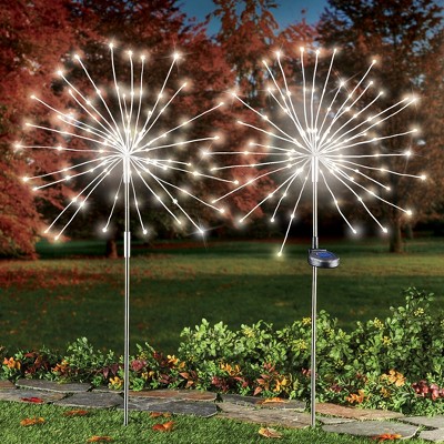 Solar Powered Starburst Garden Stake Lights with Stainless Steel and Plastic - Set of 2