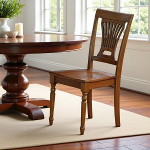 East West Furniture, Plainville kitchen dining Chair with Wood Seat - Saddle Brown Finish, Set of 2 - 1 of 1