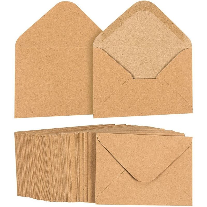 Juvale 100-Pack A1 Brown Kraft Paper Envelopes 5 x 3 Gummed Seal V-Flap for Invitation Greeting Cards, 1 of 6