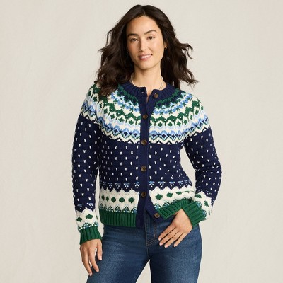 Lands' End Women's Lofty Birdseye Fair Isle Cardigan Sweater