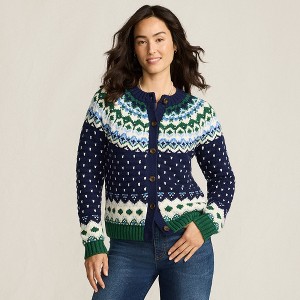 Lands' End Women's Lofty Birdseye Fair Isle Cardigan Sweater - 1 of 4