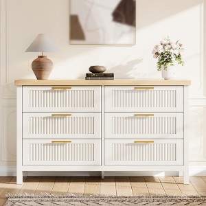6 Drawer Dresser for Bedroom, 47"W Fluted Chest of Drawers with Metal Handles, Wooden Dresser TV Stand, Clothes Storage Organizer for Bedroom - 1 of 4