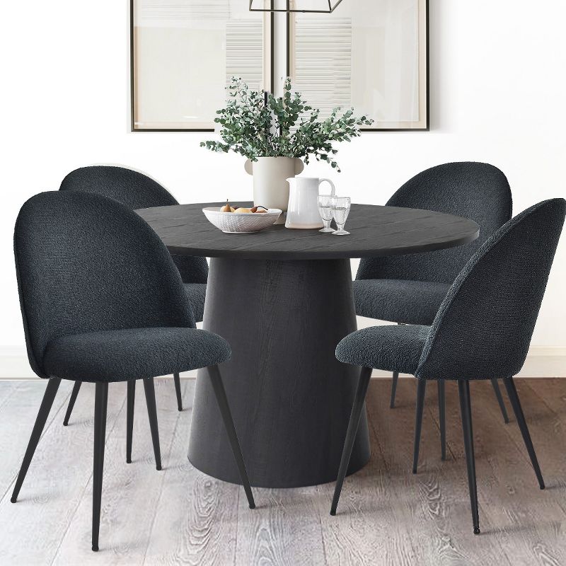 Rhon Modern Dining Chairs Set of 4 with Black Metal Base, Armless Kitchen Chairs with Upholstered Bouclé Fabric-The Pop Maison, 1 of 10