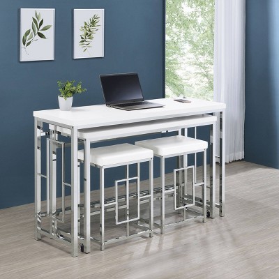 Modern Chrome and White 4-Piece Counter Height Dining Set