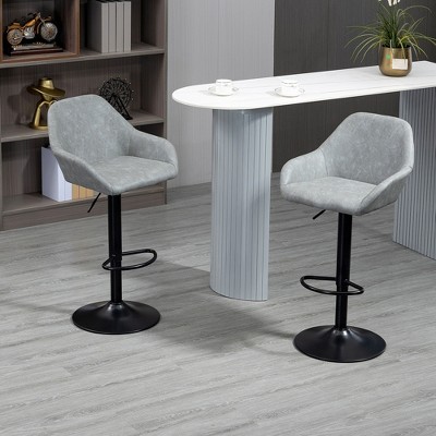 Gray Adjustable Swivel Bar Stools with Flared Arms, Set of 2