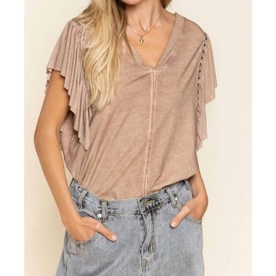 Women's Studded Flutter Sleeve T-shirt - POL