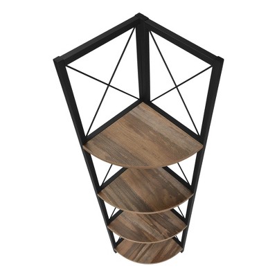 Black Metal and Brown Laminate Corner 4-Tier Bookshelf