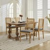 French Dining Chair Set of 2 with Linen Upholstered Seat,Square Rattan Back and Carved Solid Wood Leg for Living Room Kitchen-Baofuwish - 3 of 4