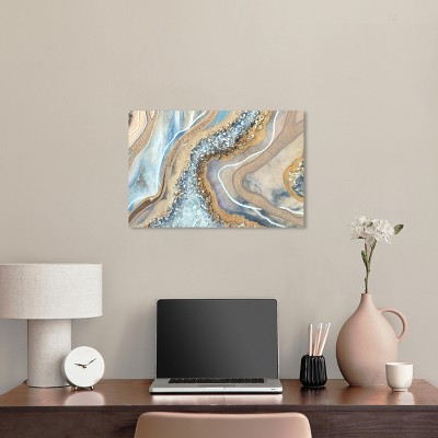 Luxurious Blue and Brown Abstract Geode Canvas Wall Art, 24" x 16"