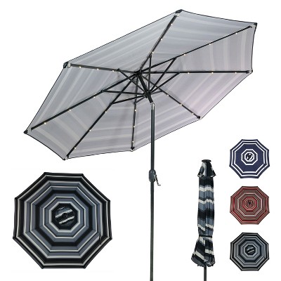 Sunnydaze Outdoor Aluminum Patio Umbrella with Solar LED Lights, Tilt, and Crank - 9'