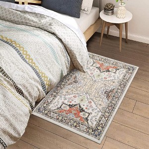 Boho Washable Rug Soft Oriental Printed Distressed Rug Vintage Floral Throw Carpet - 1 of 4