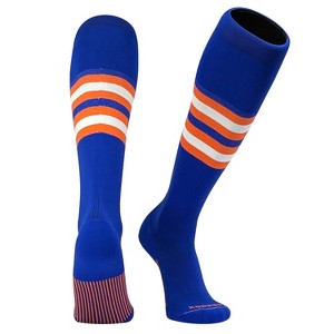 PEAR SOX Striped OTC Baseball, Softball, Football Socks (F) Royal Blue, Orange, White - 1 of 4