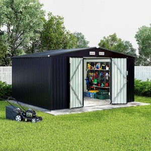 8x10 FT Metal Storage Shed Outdoor with Lockable Door & Air Vent - Galvanized Steel Tool Shed Kit for Backyard, Garden, Patio,Lawn - 1 of 4