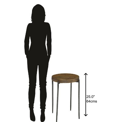 Transitional Round Brown Wood and Metal Chairside Table