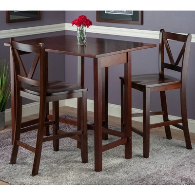 Walnut Drop Leaf Pub Table with 2 V-Back Stools