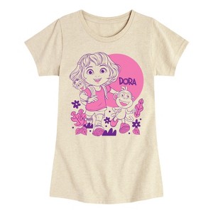 Girls' - Dora the Explorer - Boots Lineart Fitted Short Sleeve Graphic T-Shirt - 1 of 3