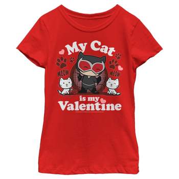 Girl's Batman Catwoman My Cat is My Valentine T-Shirt